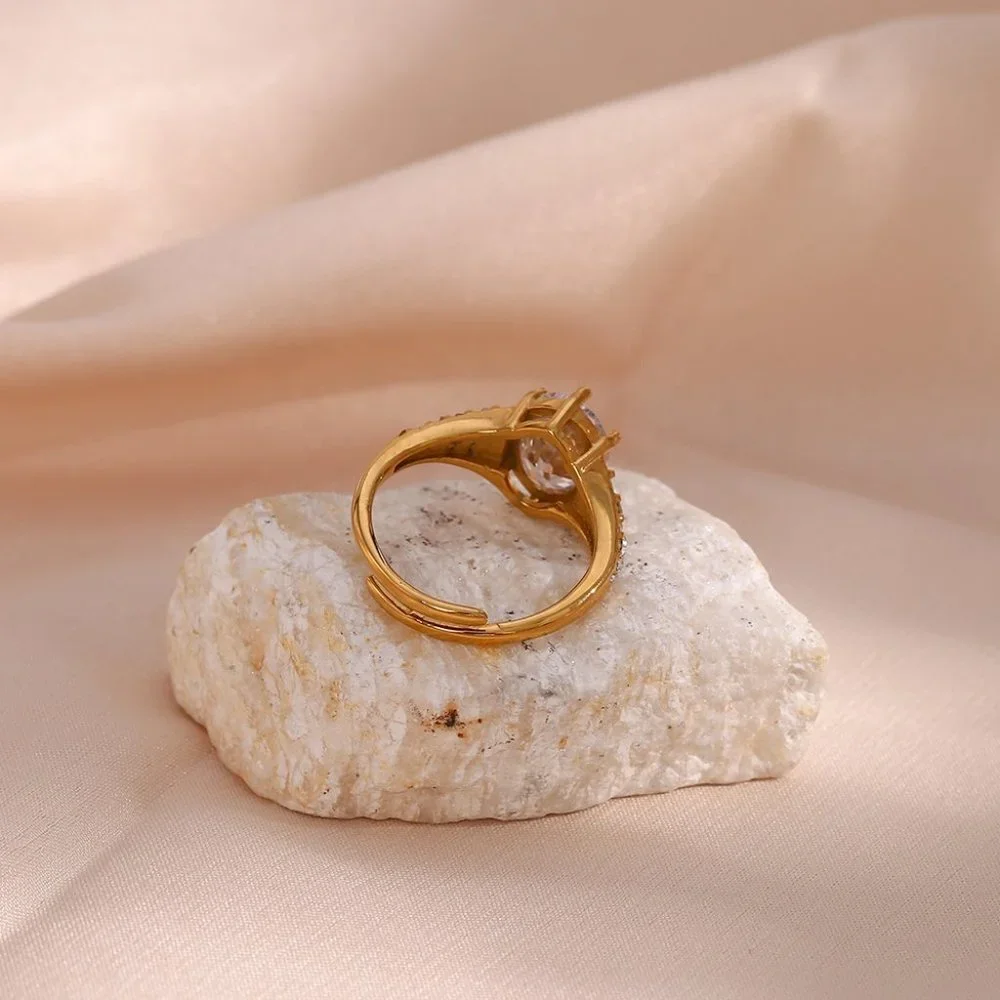 Luxury Crystal Zircon Adjustable 18K Gold Plated Stainless‎ Steel Ring